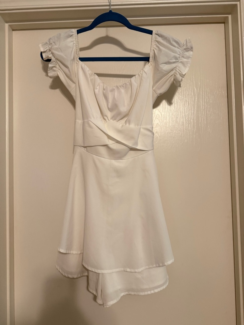 White Puff Sleeve Layered Romper